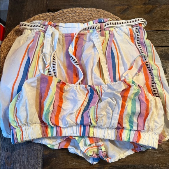 H&M x LemLem boho Crop Top Multi Color Stripe set Bra Ruched and Shorts Size Med - Picture 5 of 7